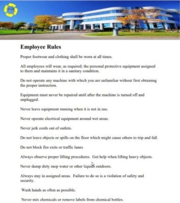 Sample employee rules commercial cleaning estimate