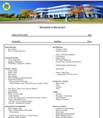 Janitorial Training Checklist