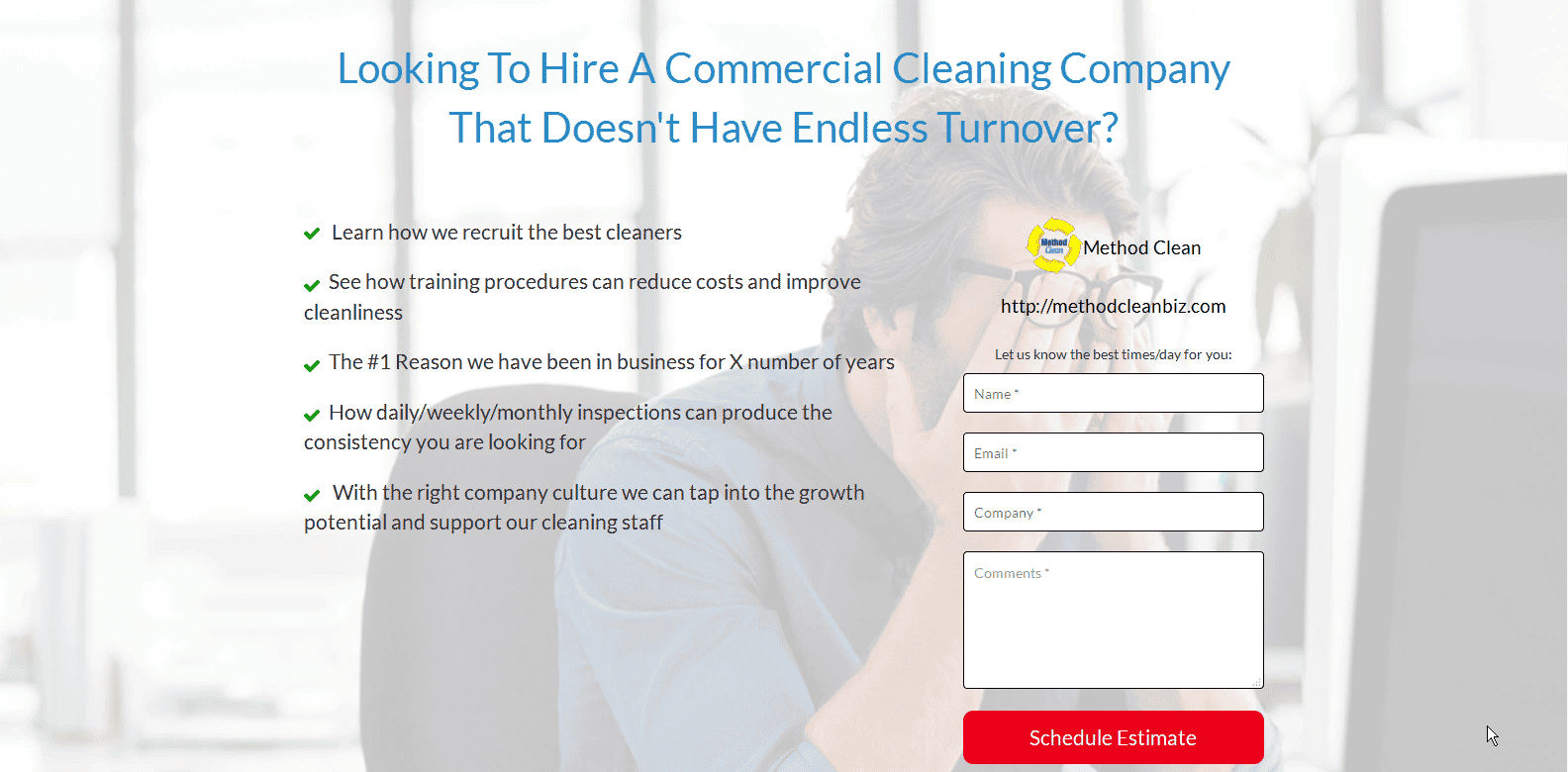 sample janitorial landing page