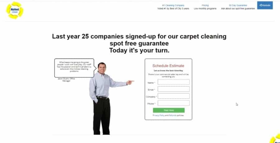carpet cleaning landing page example