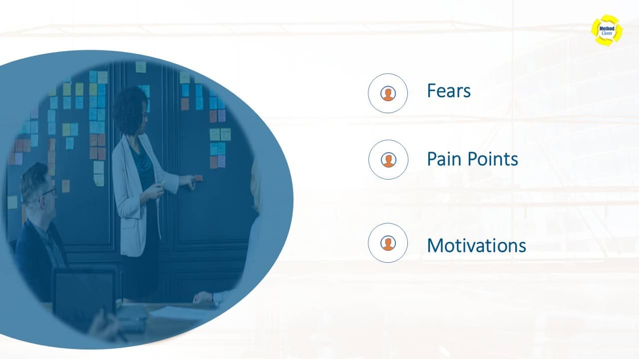 Marketing team mapping customer fears, pain points, and motivations for targeted Google Ads strategy in a cleaning business