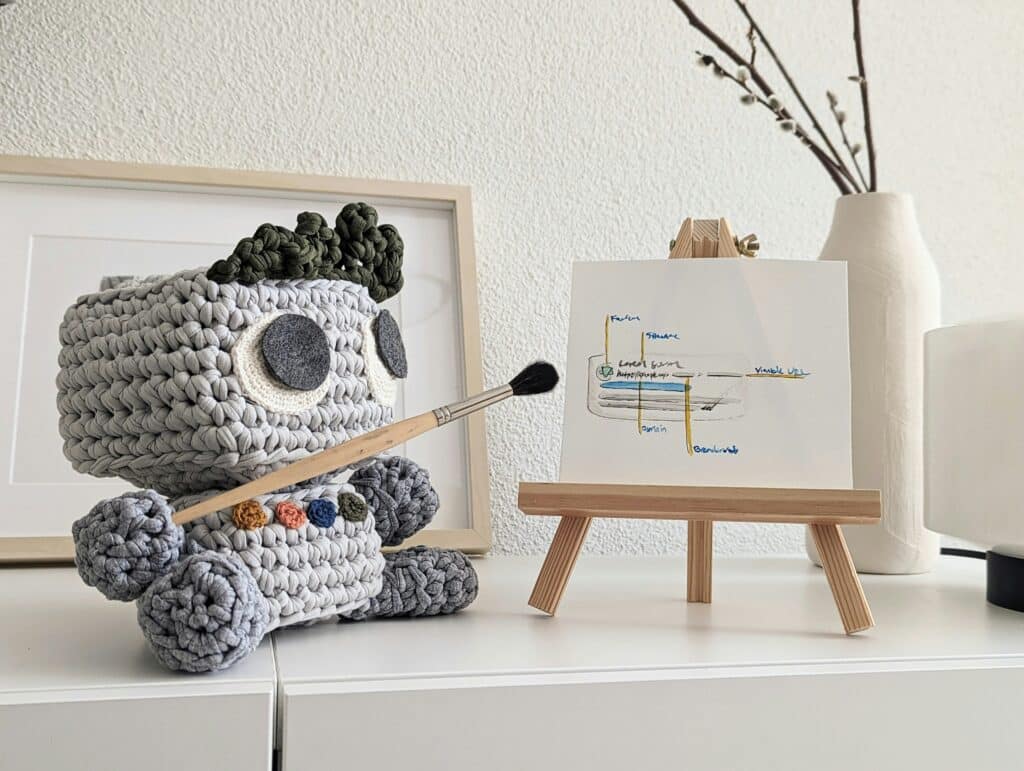 A crochet robot painting on a small canvas, symbolizing creativity and precision in implementing SEO best practices for cleaning services.