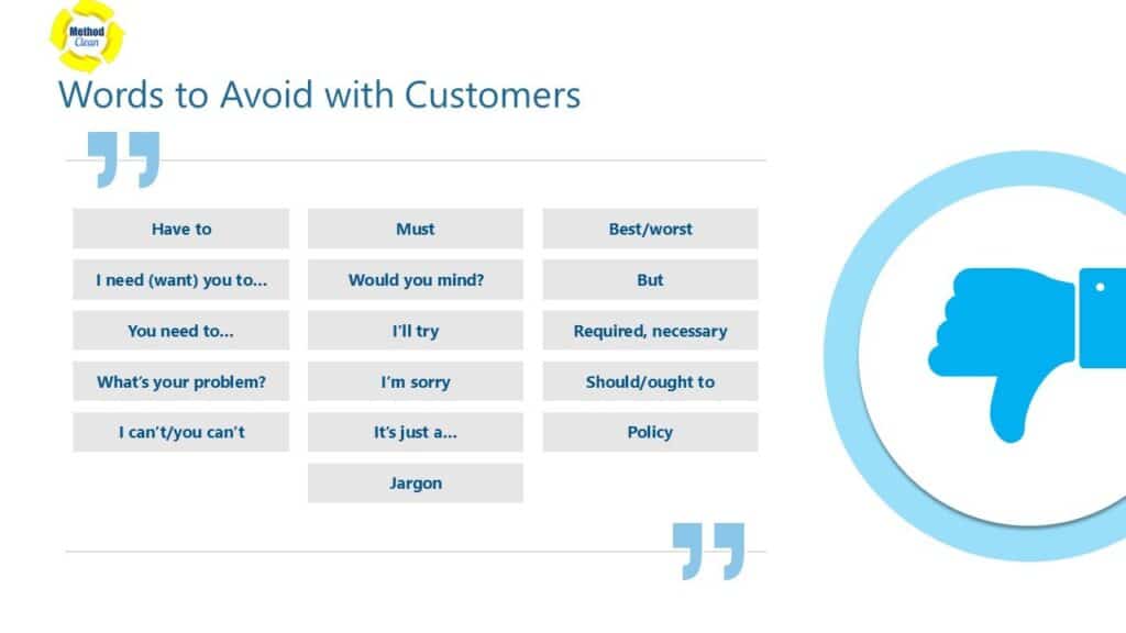 Chart comparing positive, neutral, and negative words for customer communication, designed to help cleaning services improve website language and client trust.