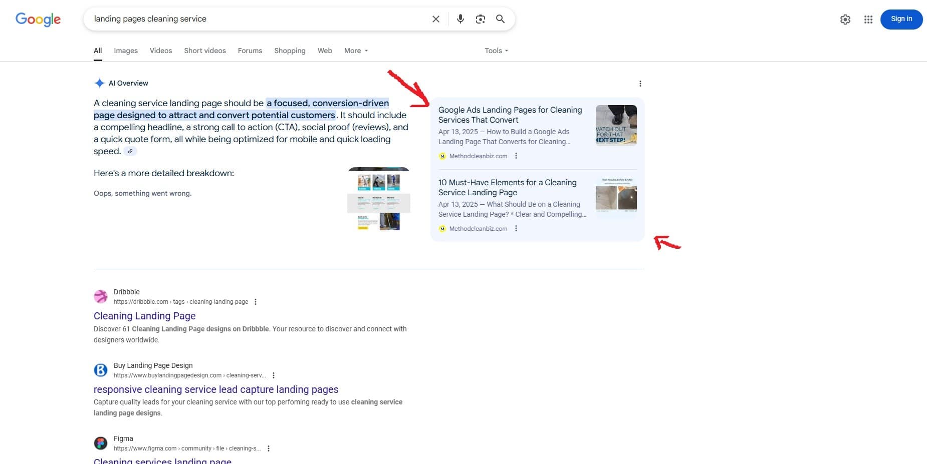 AI Search Results for Cleaning Businesses Example of AI-powered search results for local cleaning services