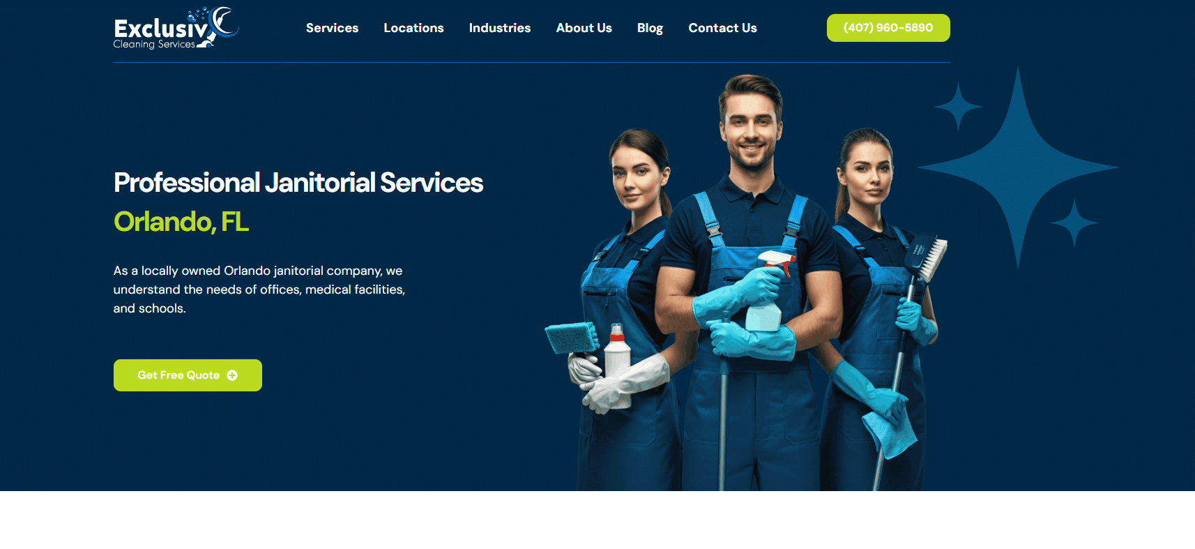 Residential and commercial cleaning website design for Exclusive Cleaning Services by Method Clean Biz featuring before and after visuals