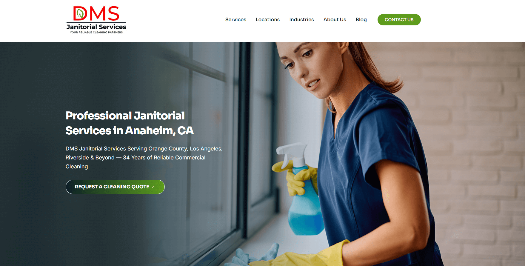 Commercial cleaning website design for DMS Janitorial by Method Clean Biz showcasing modern layouts and strong CTAs